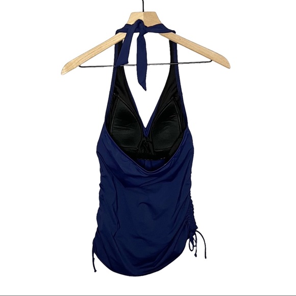 Lands' End Tie Halter Side Cinch Soft Cup Tankini Top in Blue 2P 2 Petite - Picture 2 of 7